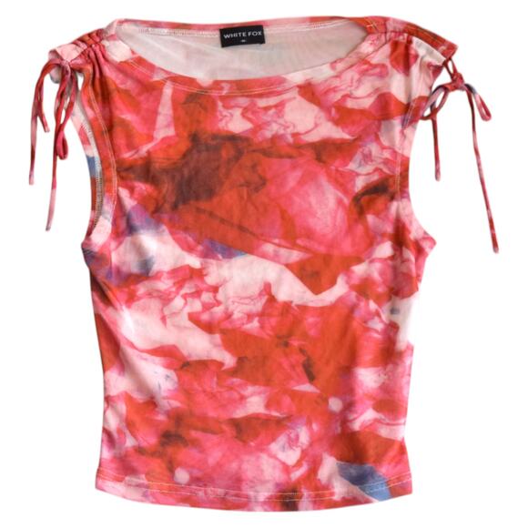 Y2K Red Abstract Mesh Tank Top by White Fox - Size Medium - Picture 1 of 4